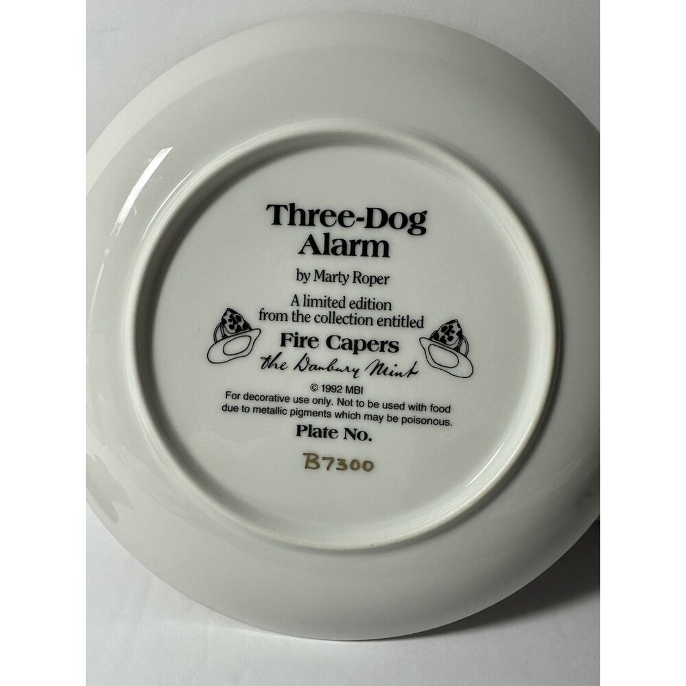 The Danbury Mint 1992 Fire Capers Three-Dog Alarm Dalmatians Plate B7300 - Picture 2 of 4